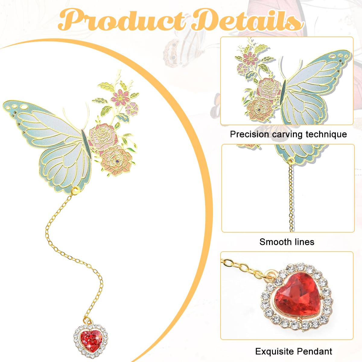 HASTHIP Metal Feather Bookmark for Books with Glow in the Dark Butterfly Chain | Zinc Alloy 11.5cm