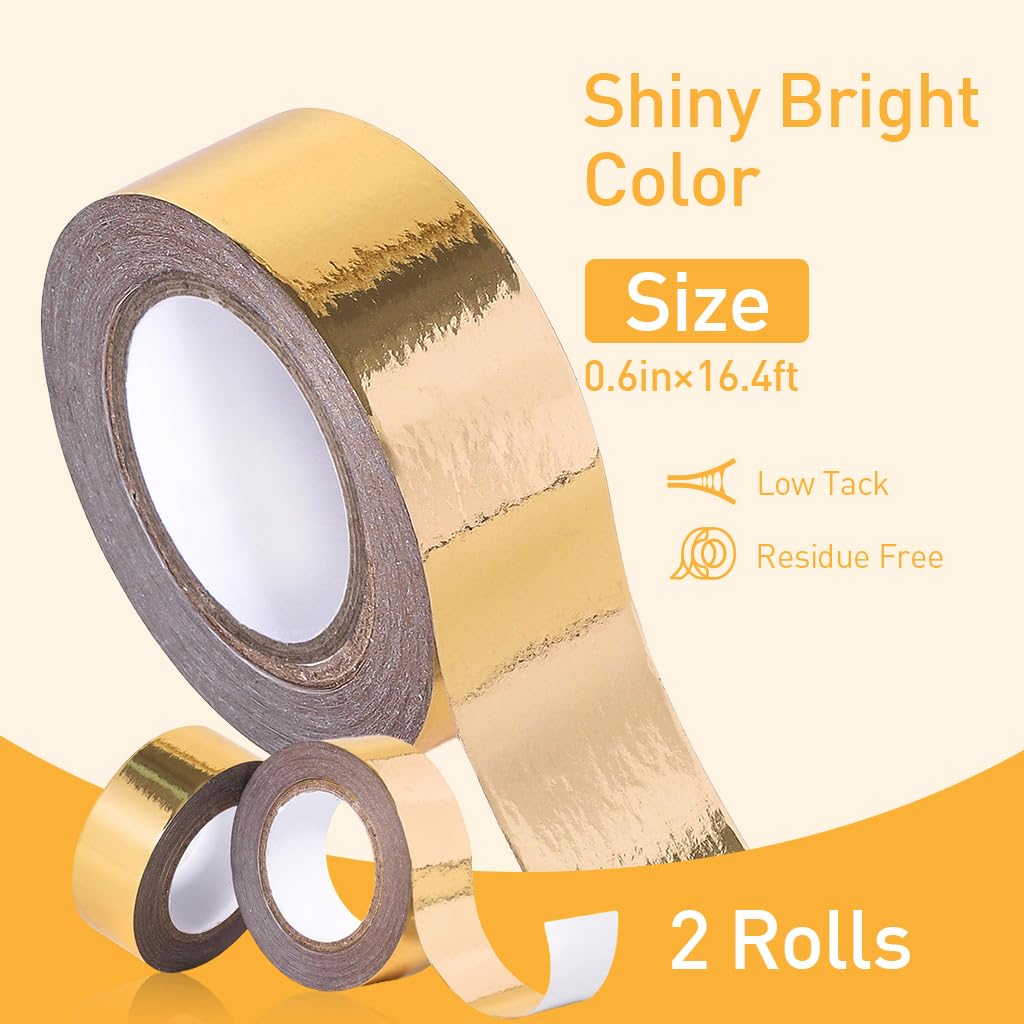 HASTHIP Washi Tape for DIY Crafts featuring Easy Tear Design | 2 Rolls 15mm x 5m Metallic Gold