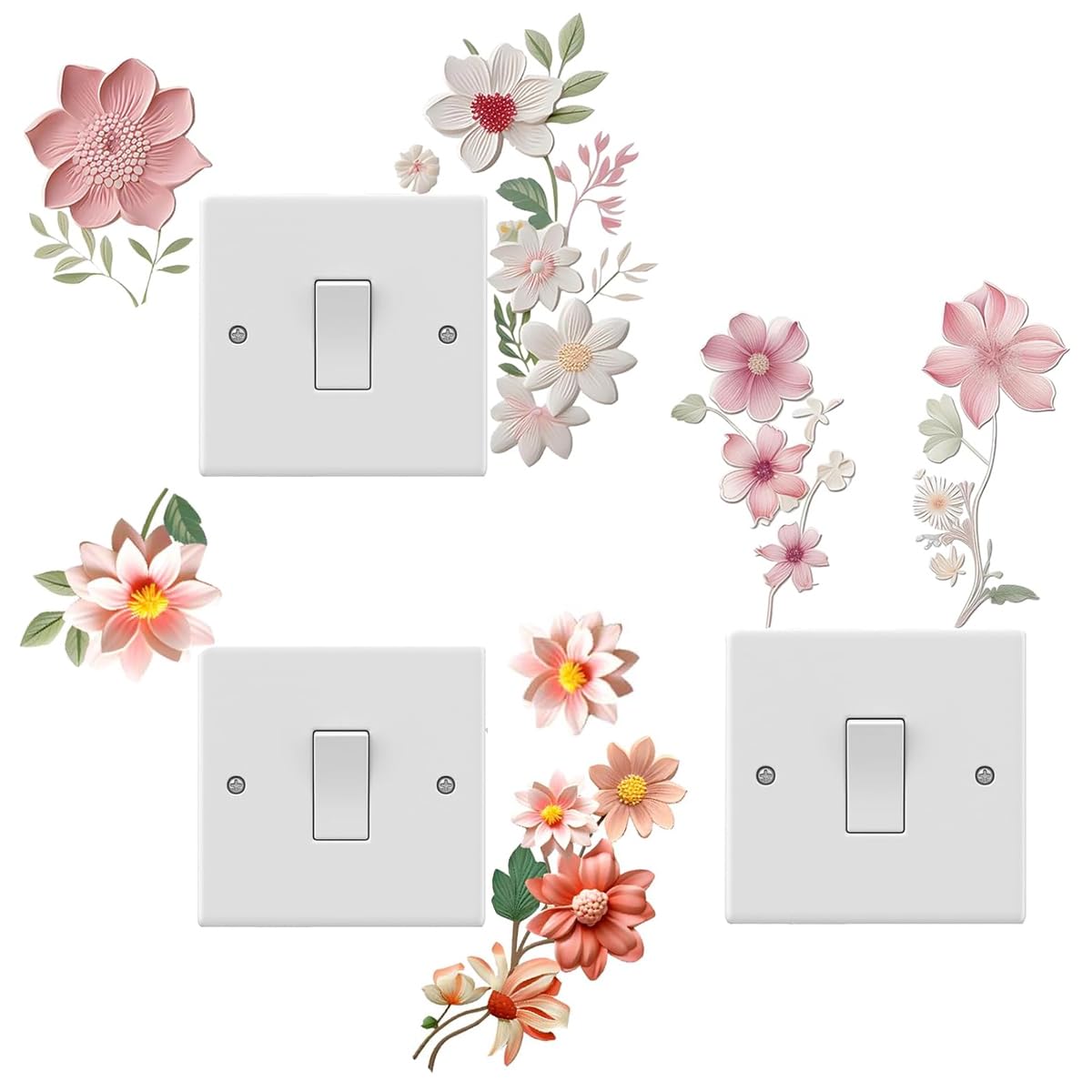 HASTHIP Wall Switch Decals for Home Decor featuring 3Pcs PVC Self‑Adhesive Flower Stickers