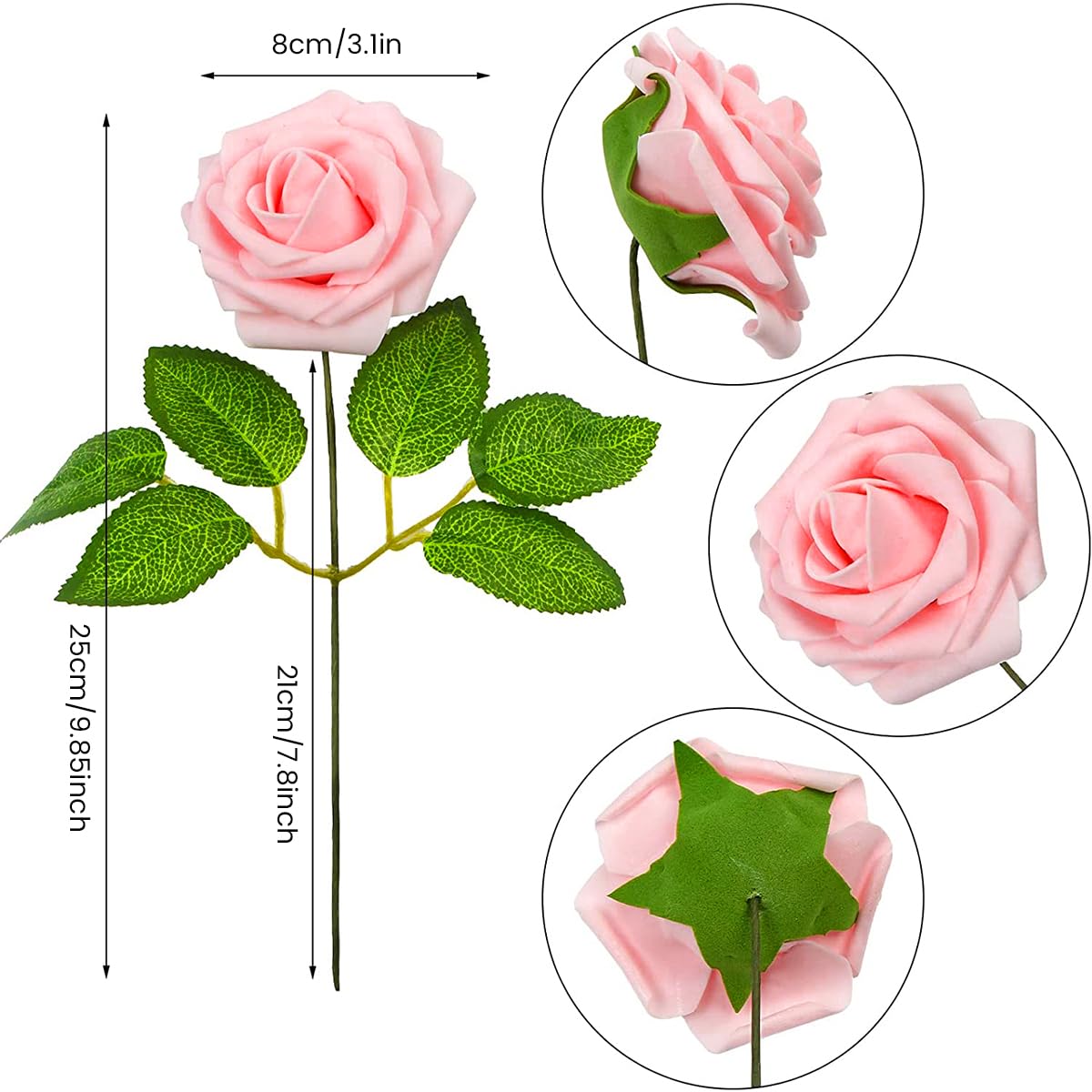 HASTHIP Artificial Roses Box Set for Wedding Bouquets and Home Décor | 25pcs Foam Pink Flowers with Stems