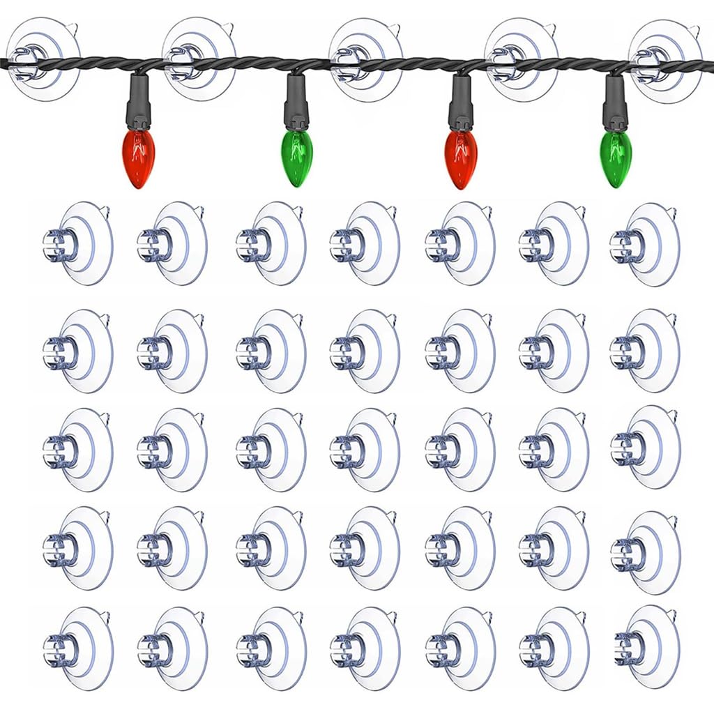HASTHIP® 50Pcs Clear Suction Cup Light Clips Cord Holders 3cm Dia Wall Suction Cup Cable Clips for Christmas String Lights Wires, 500g Loading Capacity No-Drill Hooks for Glass Tile Mirror