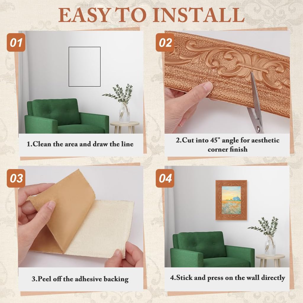 HASTHIP Wall Border Sticker for Home Decor with 3D Embossing and 30 ft Peel Stick Foam Trim Brown