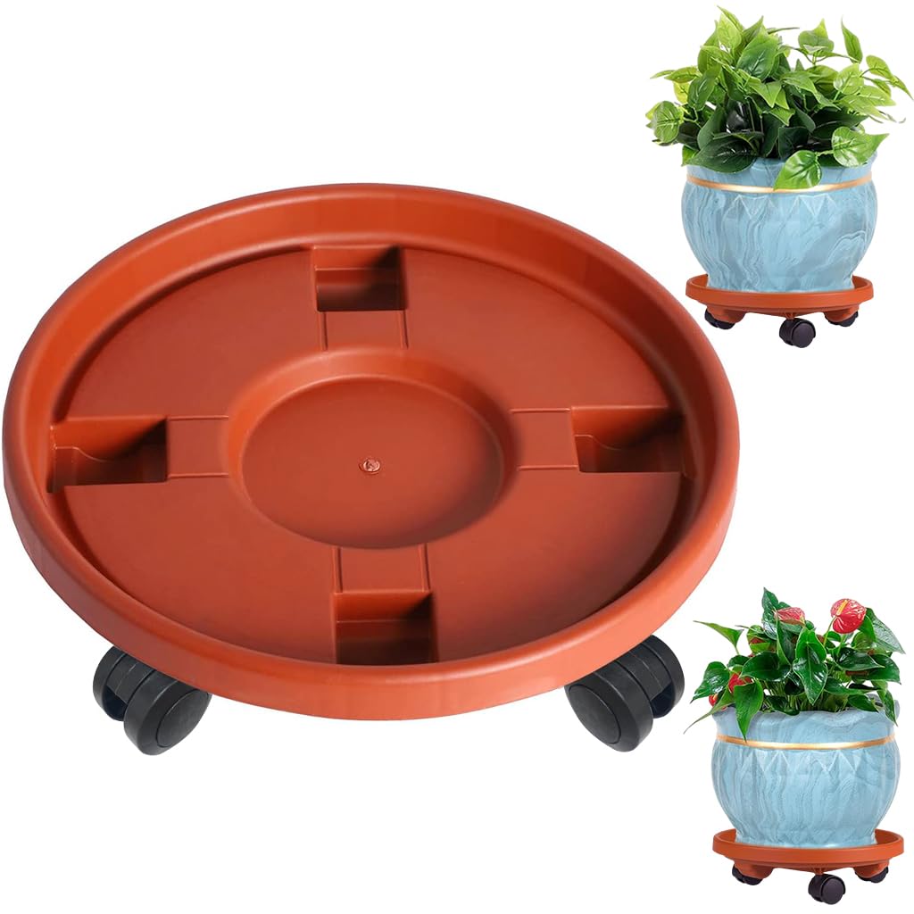 plant pot holders on wheels HASTHIP Round Plant Caddy with 360° Locking Wheels for Indoor/Outdoor Pots– Hasthip