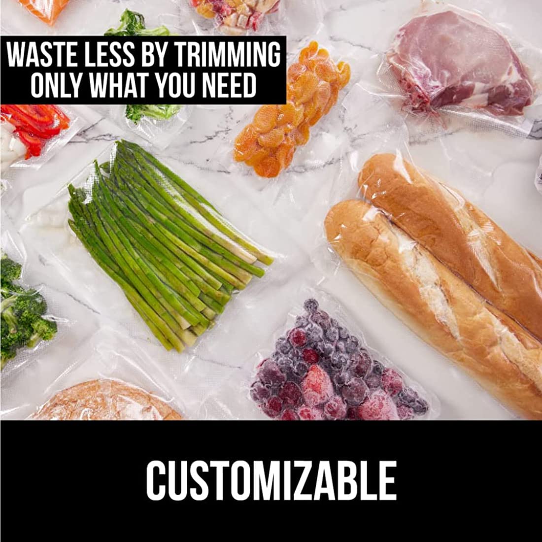 HASTHIP Food Vacuum Roll for Storage and Sous Vide 20cm×15m with Double Side Texture | BPA Free PE&PA Material