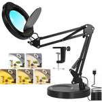 HASTHIP Magnifying Glass for Reading and Craft with 15X 4.2in Glass Lens and Clamp Stand | 5 Color Stepless LED Light
