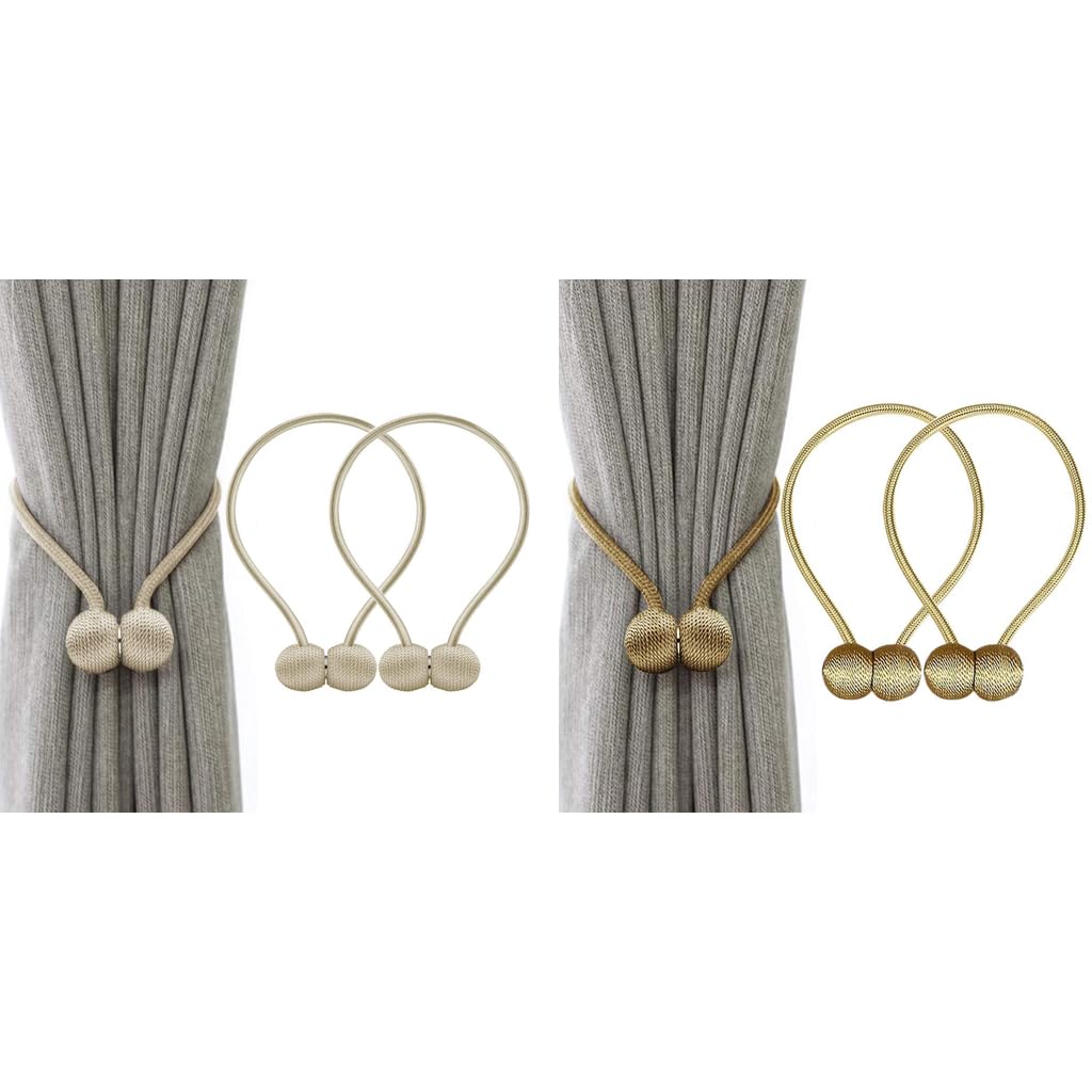 HASTHIP Magnetic Curtain Tiebacks Pack of 2 with Strong Magnet and Gold Polyester Rope | Ideal for Home and Office Drapes