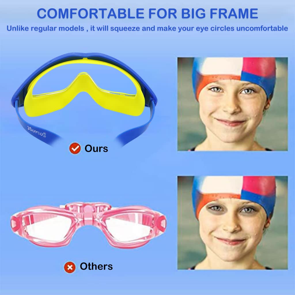 Proberos® Big Frame Swimming Goggles Leakproof Swimming Goggles for Children Kids Swim Goggles with Anti Fog and UV Protection for Boys Girls for Age 3-16(Blue)