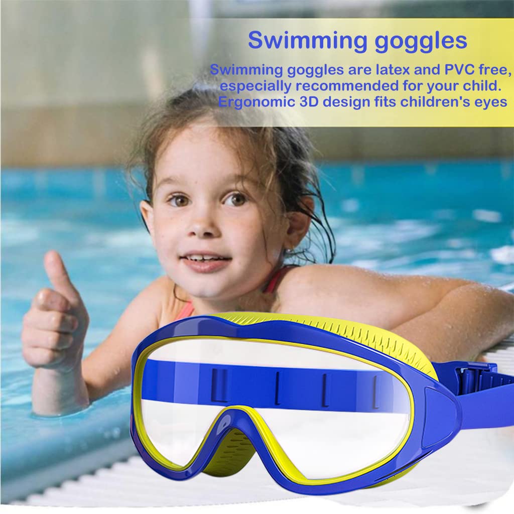 Proberos® Big Frame Swimming Goggles Leakproof Swimming Goggles for Children Kids Swim Goggles with Anti Fog and UV Protection for Boys Girls for Age 3-16(Blue)