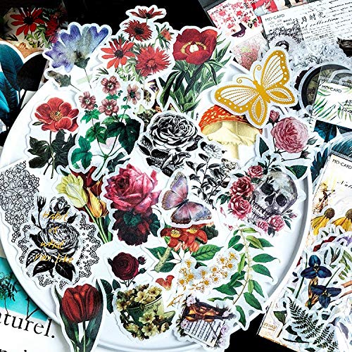 60PCS Stickers Set Vintage Stickers Journal Diary Paper Stickers for Scrapbook Decorative Scrapbooking Self-Adhesive Tropical Plants Stickers for DIY Embellishment Supplies