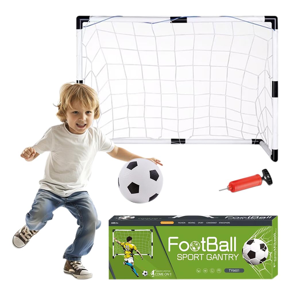 HASTHIP® Mini Porterías de Fútbol para Niños con Balón y Bomba Set Portería Infantil Portátil y Plegable de PVC Resistente al Clima Fácil Montaje para Interior Exterior Jardín Parque Patio
