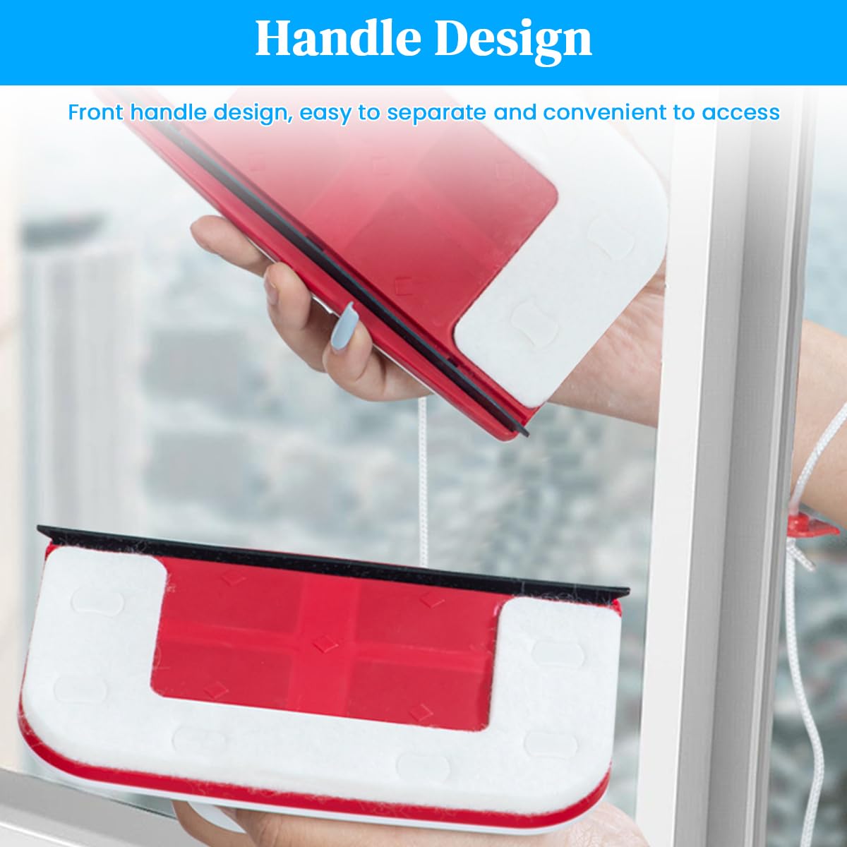 HASTHIP® Magnetic Window Outside Cleaner, Window Brush Glass Wiper Cleaning Tools, Adjustable for high Rise Window Cleaning Windows Thickness 0.3"-0.8" (red)