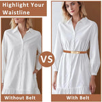 HASTHIP® Cinturón para Mujer de Cuero PU, Cinturón Elegante con Hebilla Metálica, Cinturón Ajustable para Vestido, Blazer o Traje, Estilo Casual y Formal (Marrón, 70-95cm)