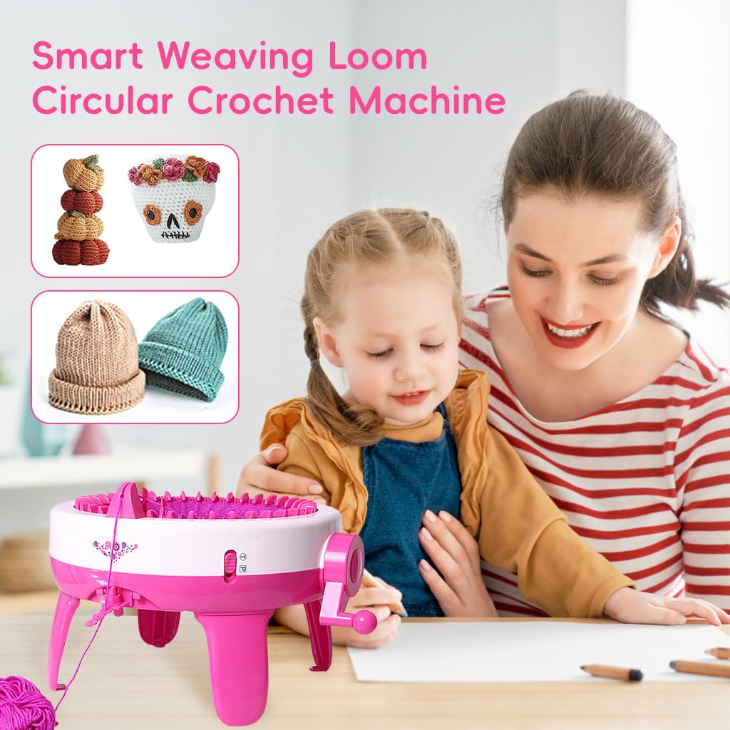 HASTHIP Knitting Machine Set for DIY Hats and Scarves with 40 Stitch Hand Crank Loom | Multicolor Yarn and Tools Included