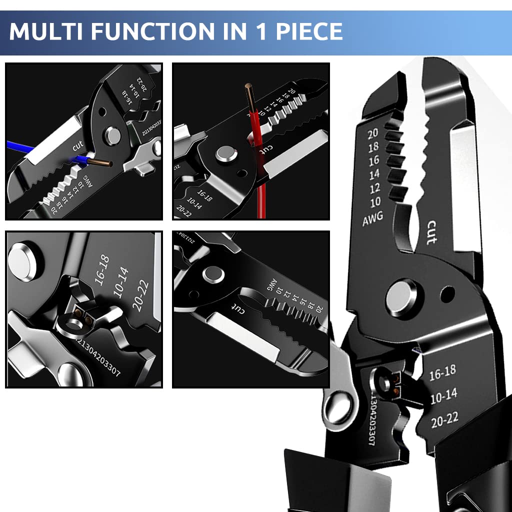 HASTHIP Wire Cutter and Stripper Tool 10-22 AWG with Safety Lock and Ergonomic Grip for Electricians & DIY