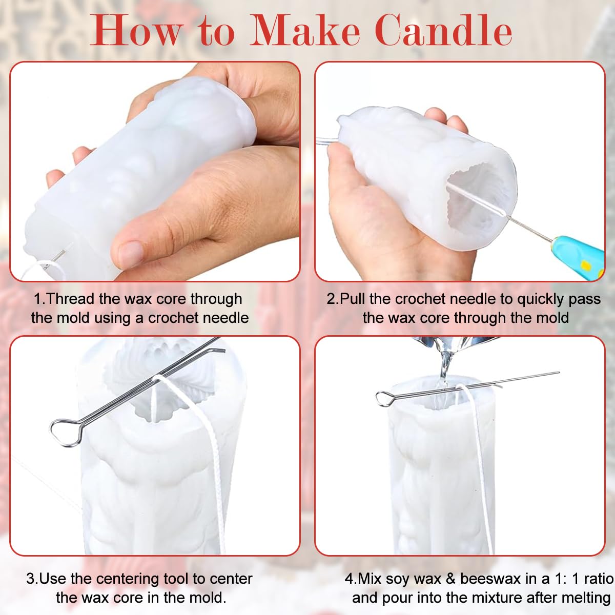 HASTHIP Cylindrical Candle Mold for DIY 3D Resin Wax Candles featuring Embossed Design | Flexible Silicone for Easy Demolding