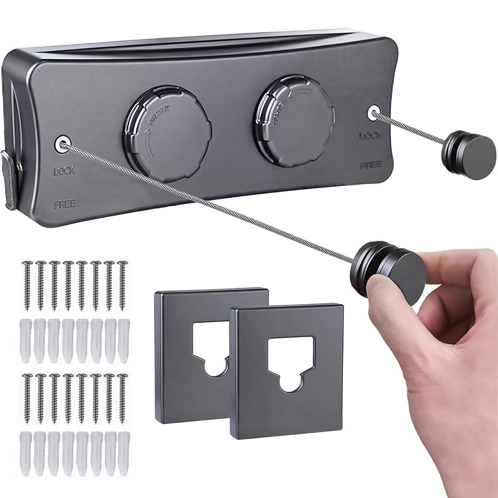 HASTHIP Retractable Clothesline for Indoor and Outdoor Use with Dual Row Design and 16.7 ft Extension