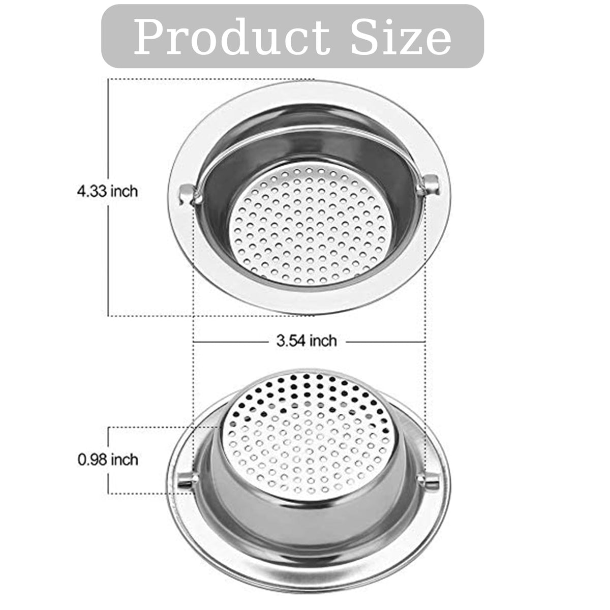 HASTHIP Sink Strainer for Kitchen and Bathroom featuring 3mm Mesh Holes and 4.33 in Size | Stainless Steel 2 Pack