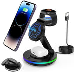 Magnetic Wireless Charger for iPhone 3 IN 1 Wireless Magentic Charger for iPhone, iWatch & Airpods Fashion Travel Folding Wireless Magentic Charger with Light