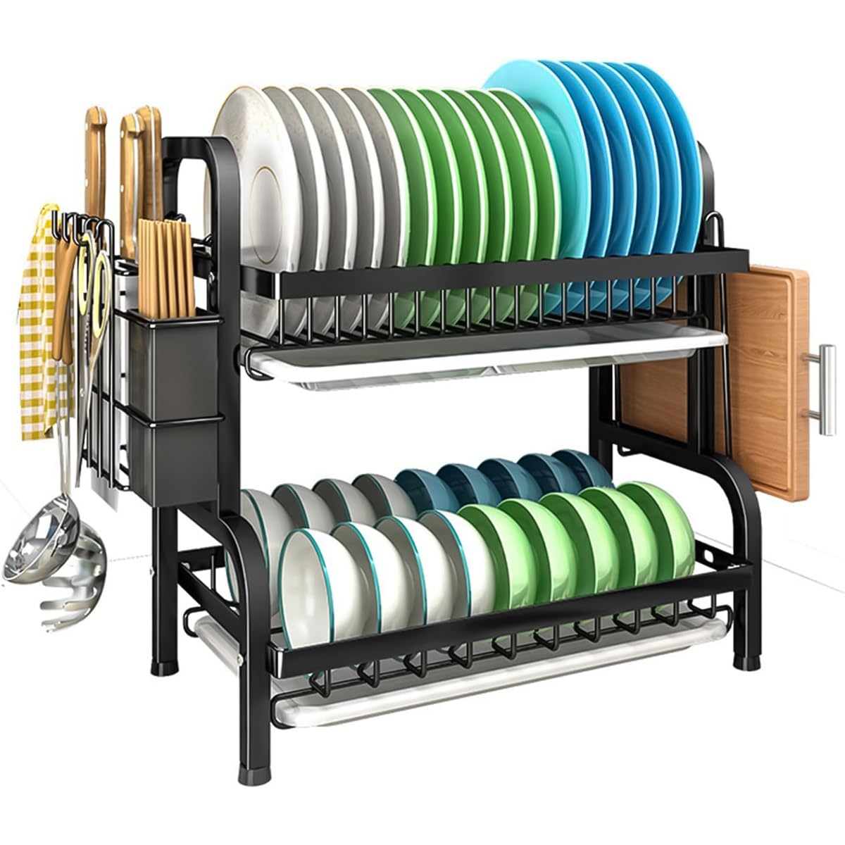 HASTHIP Dish Drying Rack for Kitchen with Double Layer Design and Removable Tray 43x23.5x39cm