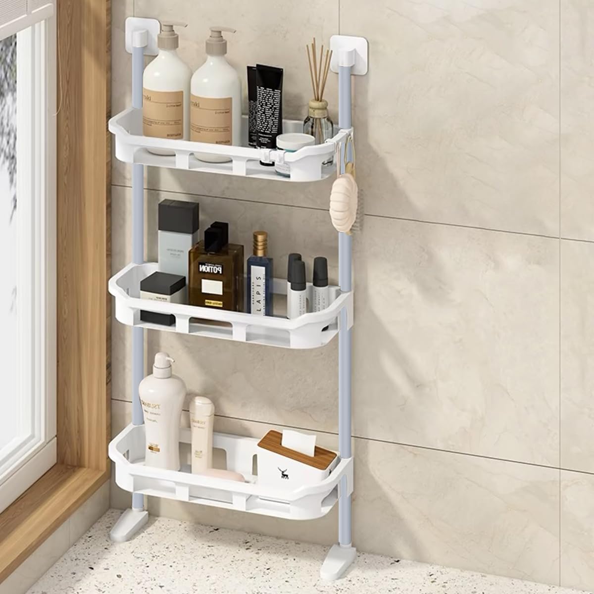 HASTHIP Bathroom Organizer for Over Toilet Storage with No Drill Adhesive Setup | 3 Tier 34x87cm PP Rack
