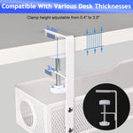 HASTHIP® No Drill Under Desk Cable Management Tray, Adjustable Metal Wire Organizer Rack with Clamp for Cord, Power Strip & Network Cable Storage, Office Or Home Use, 13x4.7x3.1 inches (White)