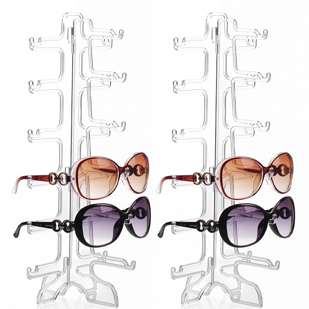 HASTHIP® estante organizador de gafas de sol de 2 piezas, soporte de exhibición de gafas de 6 niveles en ps transparente con base, 15.5x14.3x31cm