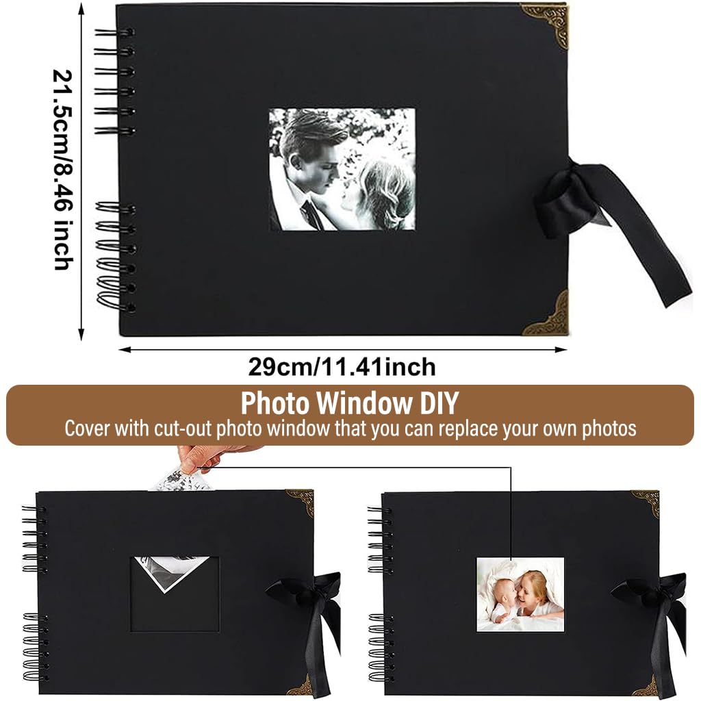 HASTHIP DIY Scrapbook Photo Album Kit for Weddings and Anniversaries with Ribbon Closure 80 Pages Black | Perfect Memory Gift