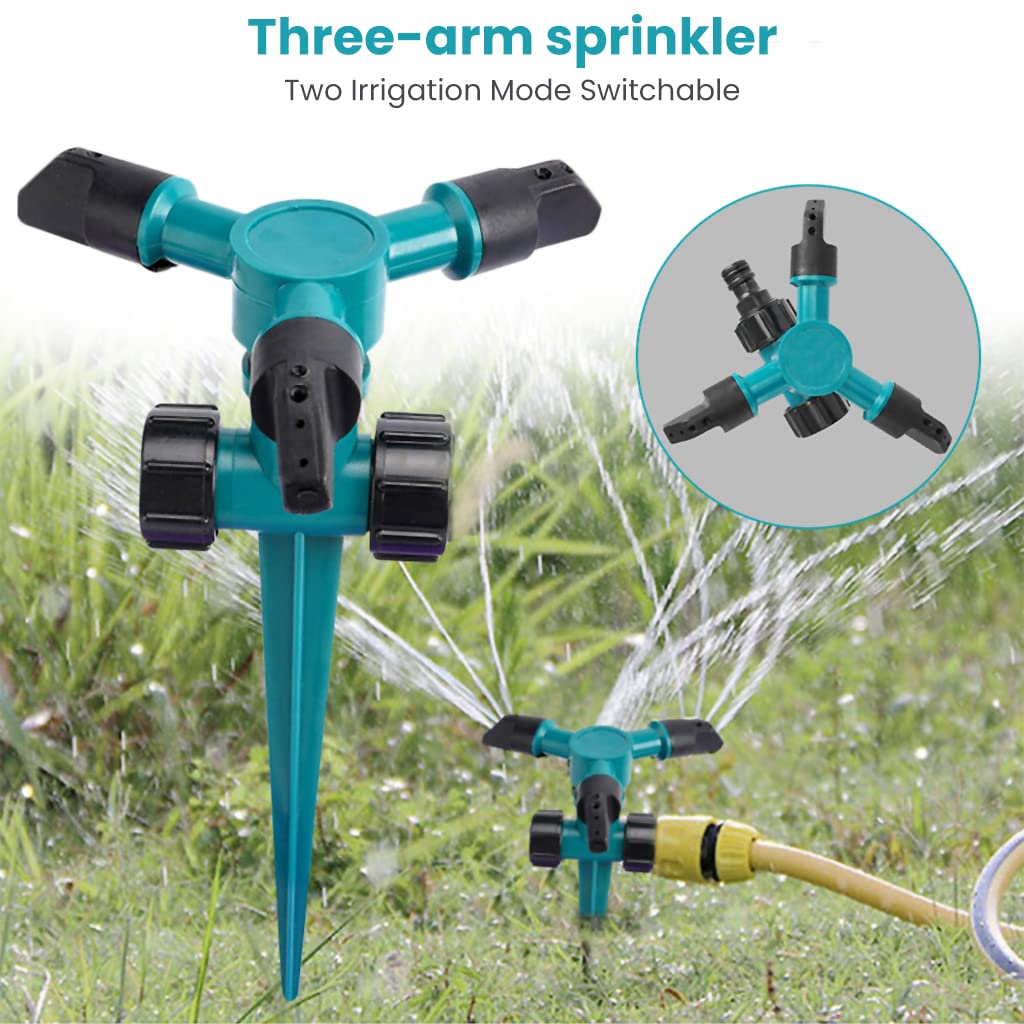HASTHIP Garden Sprinkler for Lawn Watering with 360° Rotation and 9pcs Set | Adjustable Three-Outlet ABS Design