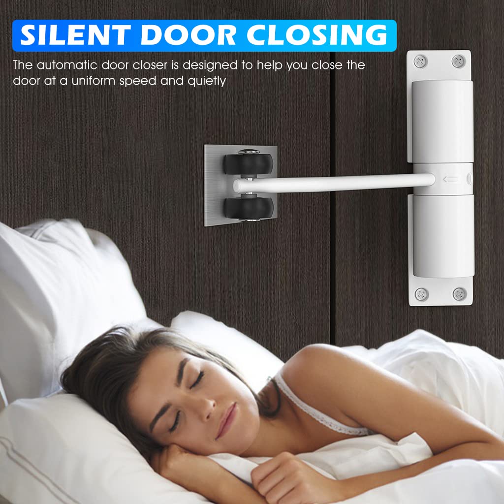 Door Closer, Zinc Alloy Automatic Safety Spring Door Closer, Adjustable Closing Door Hinge, Quiet Door Closer for Wooden Door, Metal Door, Security Door, Weight Up to 30 Kgs (White)