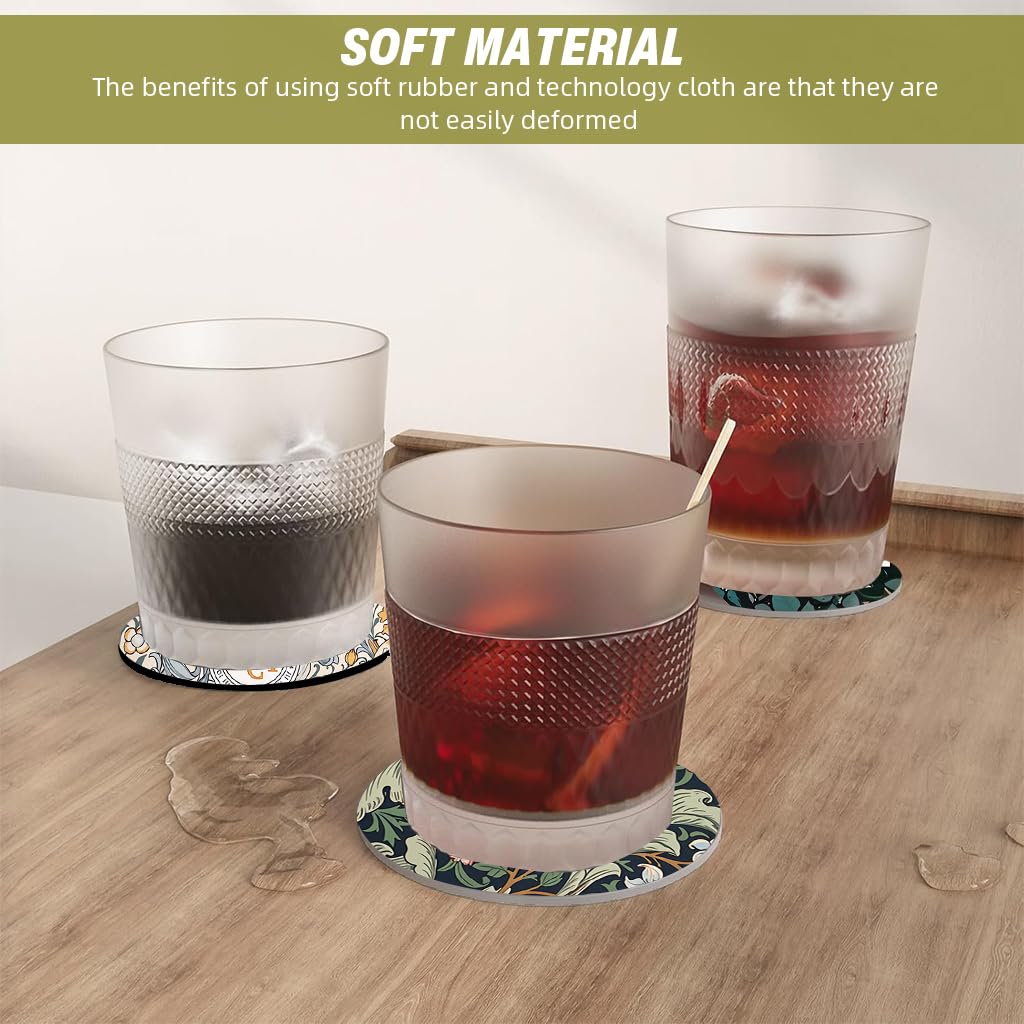 HASTHIP Coasters for Table Decor featuring 4.7 in Round Anti Slip Rubber Base | Nordic Floral Print