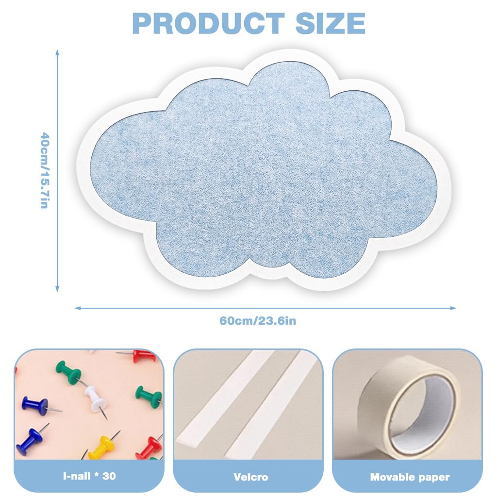 HASTHIP® Cute Cloud Felt Pin Board Self Adhesive Corkboard Alternative,Home Office Felt Vision Bulletin Board DIY Wall Display Panel for Photos Memos Messages,15.7x23.6inch-Blue
