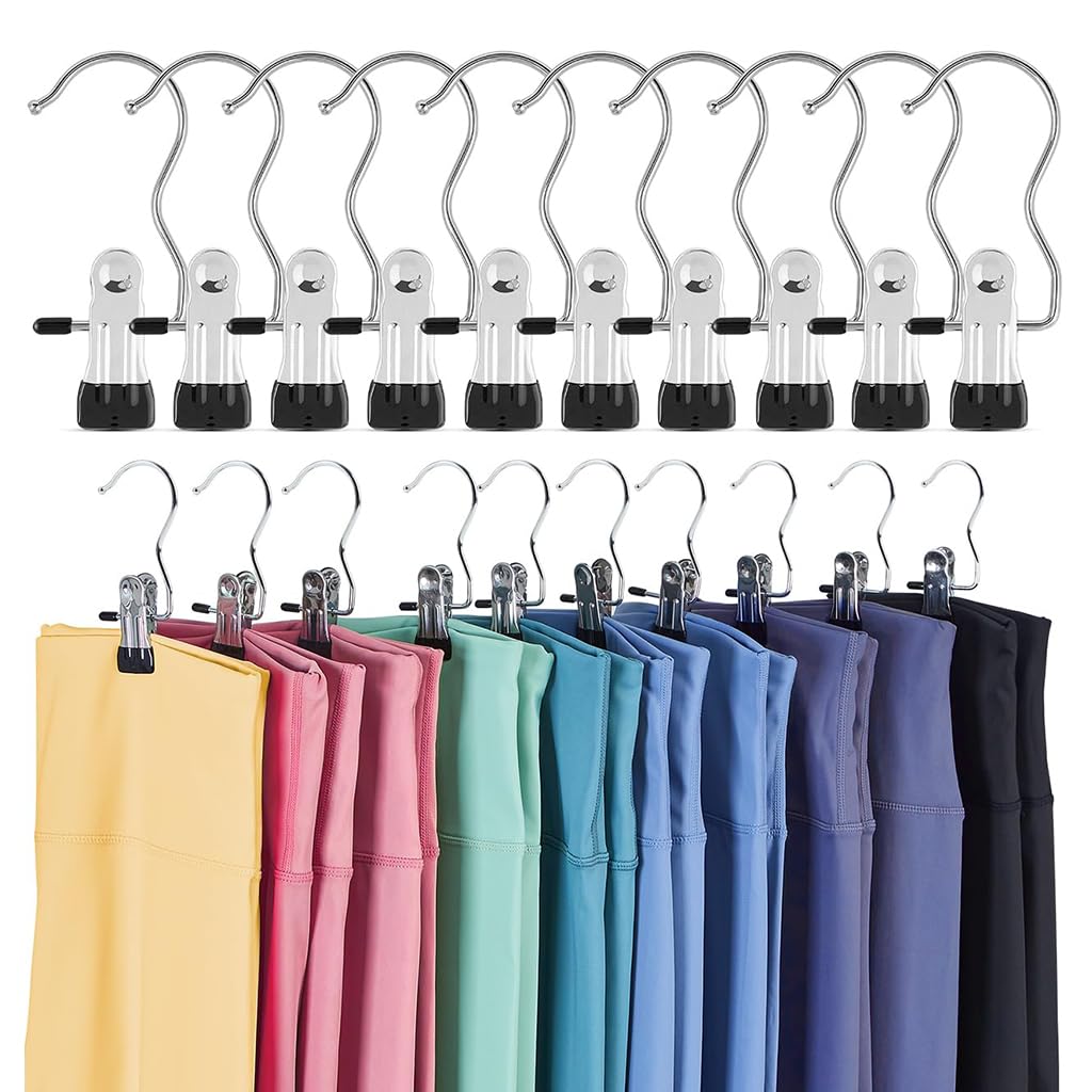 HASTHIP Adjustable Clothes Pants Hangers for Closet Organization with 360° Swivel Hooks | 10 Pcs Metal Clip Design