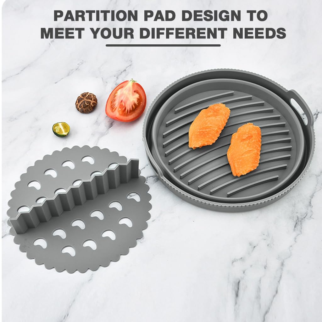 HASTHIP Silicone Air Fryer Liner 8 inch for Even Cooking with Multi Hole Divider | Food Grade Collapsible Bowl Shape