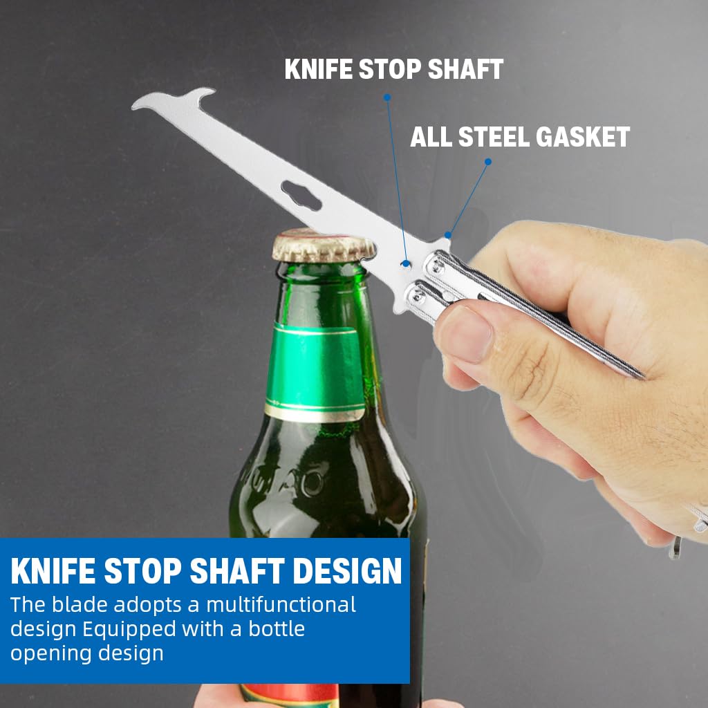 HASTHIP® Butterfly Knives Trainer, with O-Ring Latch for Beginner, Balisong Trainer with Unsharpened Blade for Practicing Flipping Tricks, Stainless Steel Tool with Bottle Opener Knives Trainer Tool