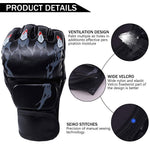 HASTHIP® Boxing Gloves Black Print MMA Gloves with Adjustable Wristband, Breathable Fingerless MMA Gloves for Boxing, Muay Thai and Sparring Sessions, Punching Gloves