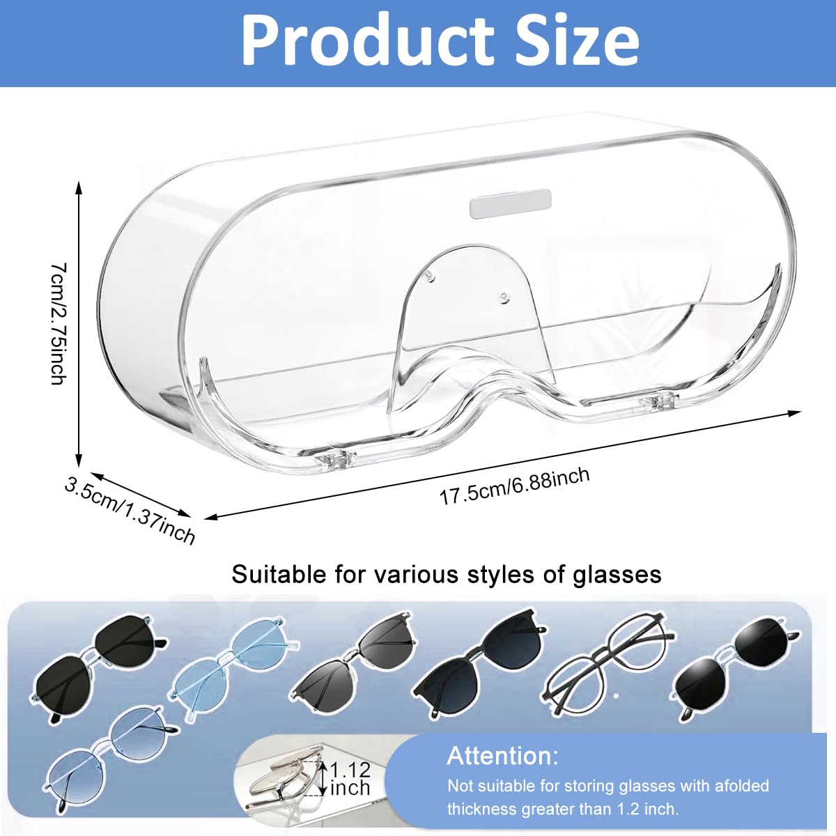HASTHIP Wall Mounted Glasses Organizer for Sunglasses with Self Adhesive Clear PC Box | 1PC Eyewear Storage for Home and Office