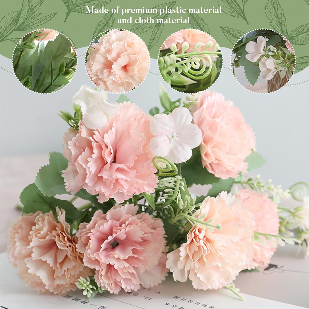 2Pcs Carnation Artificial Flowers for Vase Decoration Home Decor Items Plastic Flowers Decoration Fake Flowers for Home, Living Room, Festival, Party, Wedding Decor, DIY, No Vase or Basket