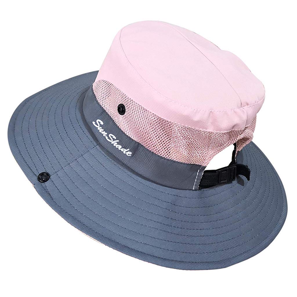HASTHIP® Sombrero de Pescador para Mujer con Agujero para Coleta,Sombrero de Sol Plegable ala Ancha,Protección Solar UPF 50+ UV Transpirable Malla Verano Playa