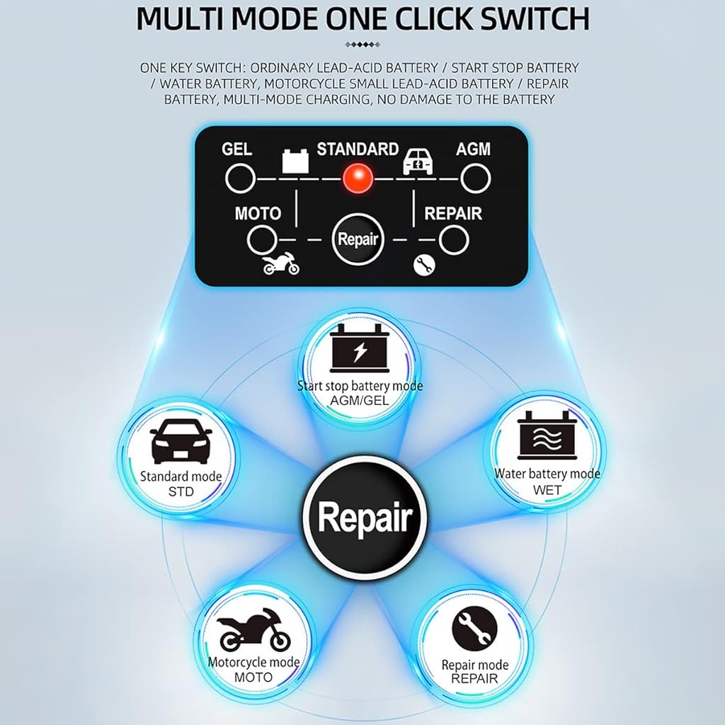 HASTHIP® Cargador de Batería de Coche 12V 6A Inteligente con Pantalla LCD, Carga Automática y Múltiples Protecciones, Mantenedor para Automóvil, Motocicleta, SUV y Más
