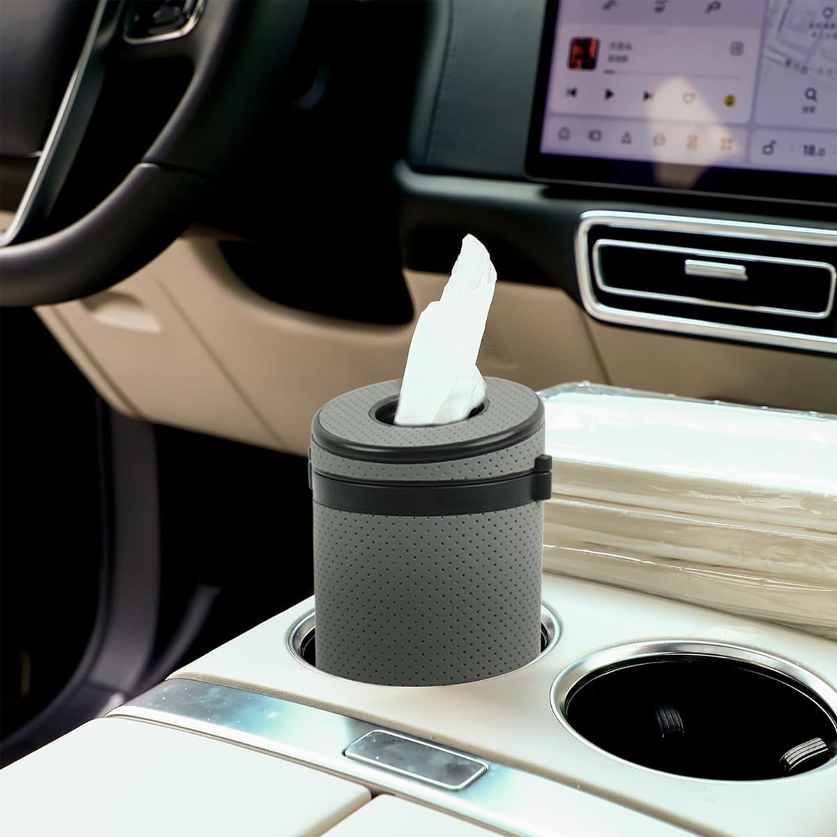 HASTHIP® Car Tissue Paper Holder, Cylinder Tissue Box, 2.75'' PU Leather Round Tissues Container Fit for Car Van Bathroom Office Use, Car Cup Holder Car Tissues Box Car Tissue Holder Car Tissue Tube