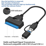 HASTHIP® USB 3.0 & USB-C to SATA III Adapter Cable for 2.5" SSD/HDD, UASP Support, Dual LED Indicators, Plug & Play External Hard Drive Converter for Data Transfer & Backup