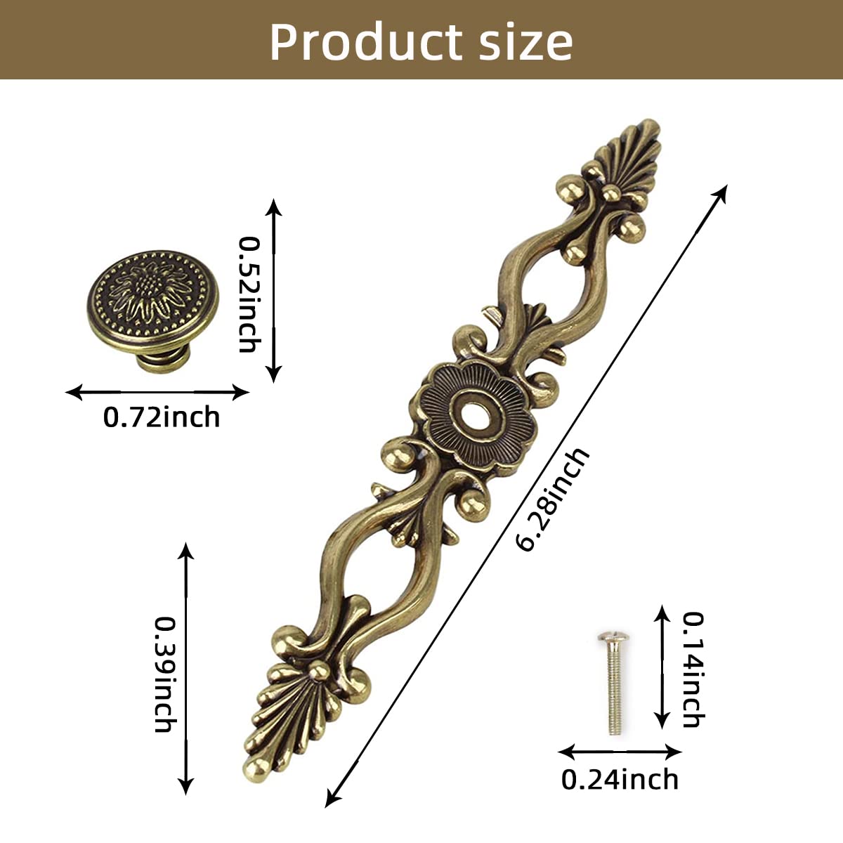 HASTHIP Cabinet Drawer Pull Handle for Kitchen and Wardrobe with 128mm Hole Pitch | Zinc Alloy 6Pcs Antique Brass Finish