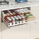 HASTHIP® Expandable Cabinet Organizer Basket, No Drill Pull Out Carbon Steel Grid Drawer, 12"-20" Adjustable Width, Cabinet Shelf Sliding Storage Basket for Condiments, Food Jar, Containers, Bags