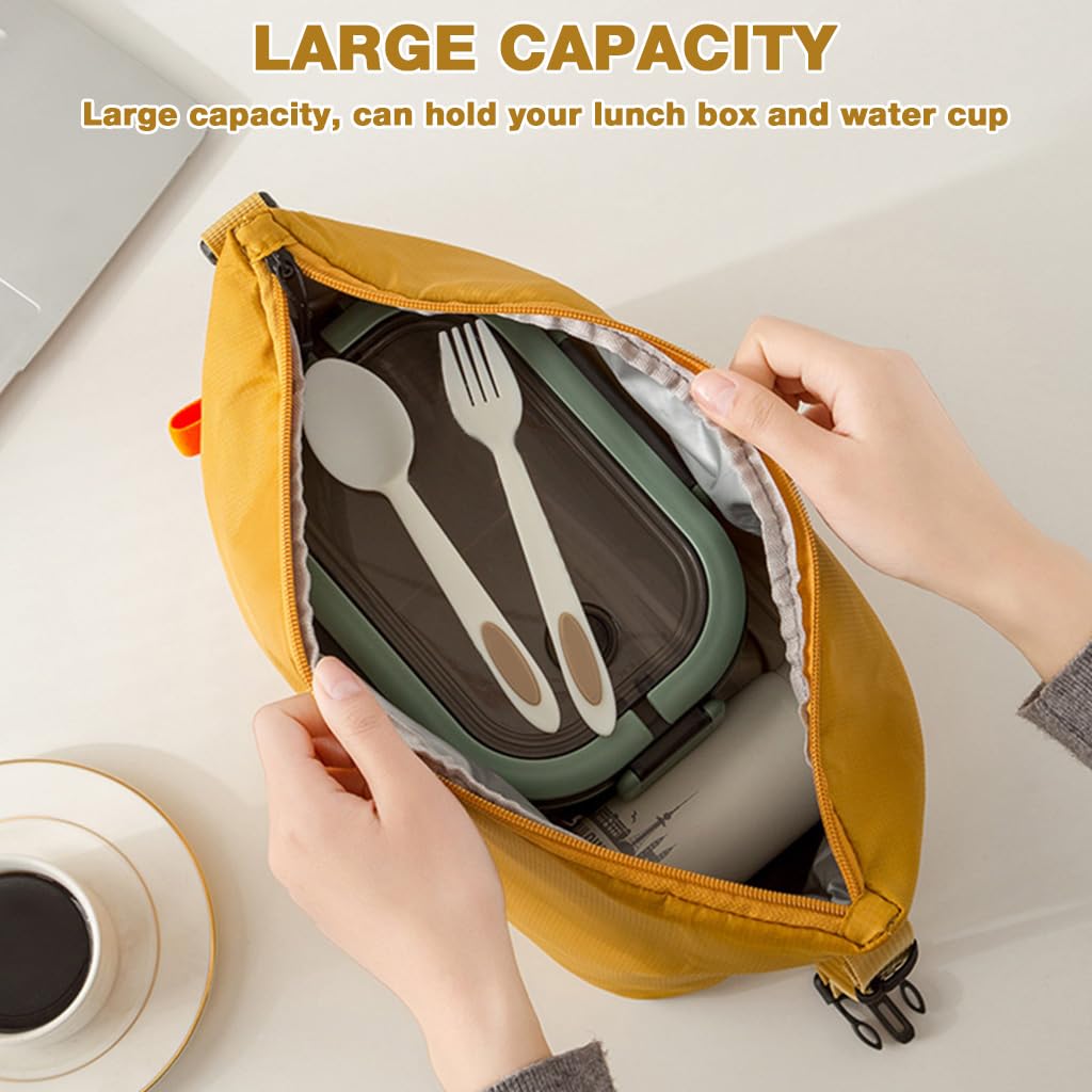 HASTHIP Insulated Lunch Bag for Work and School with Aluminum Foil Lining and Ergonomic Handle | Leakproof Waterproof Yellow Design