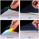 HASTHIP Vinyl Holographic Sticker for DIY Crafts with Self Adhesive Backing 20 Sheets 8.5x11 inch | 4 Styles Gem Dot Colorful Star Pattern