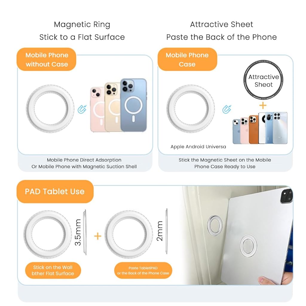 HASTHIP® Magnetic Ring Holder for iPhone 12 13 14 15, Universal MagSafe Compatible Phone Stand, Strong Adhesive Magnetic Mount for Car, Desk, Wall, Foldable Phone Grip, Secure PU Cover Attachment