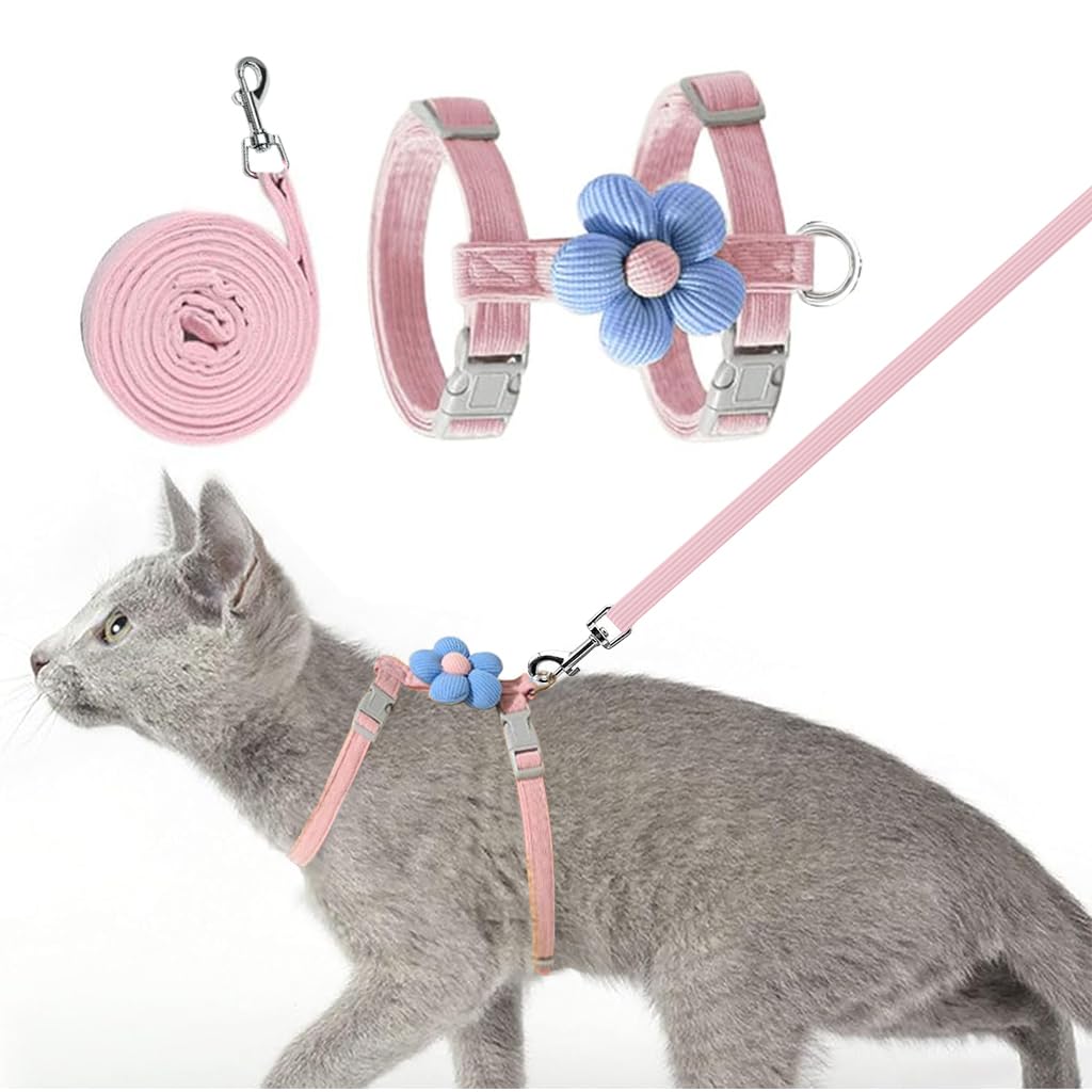 HASTHIP® Arnés para Gatos con Correa,Arnés Antiescape con Hebilla de Liberación Rápida y Flor Decorativa,Ajustable para Gatitos y Mascotas Pequeñas Ideal Paseos Viajes al Aire Libr