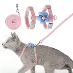 HASTHIP® Arnés para Gatos con Correa,Arnés Antiescape con Hebilla de Liberación Rápida y Flor Decorativa,Ajustable para Gatitos y Mascotas Pequeñas Ideal Paseos Viajes al Aire Libr