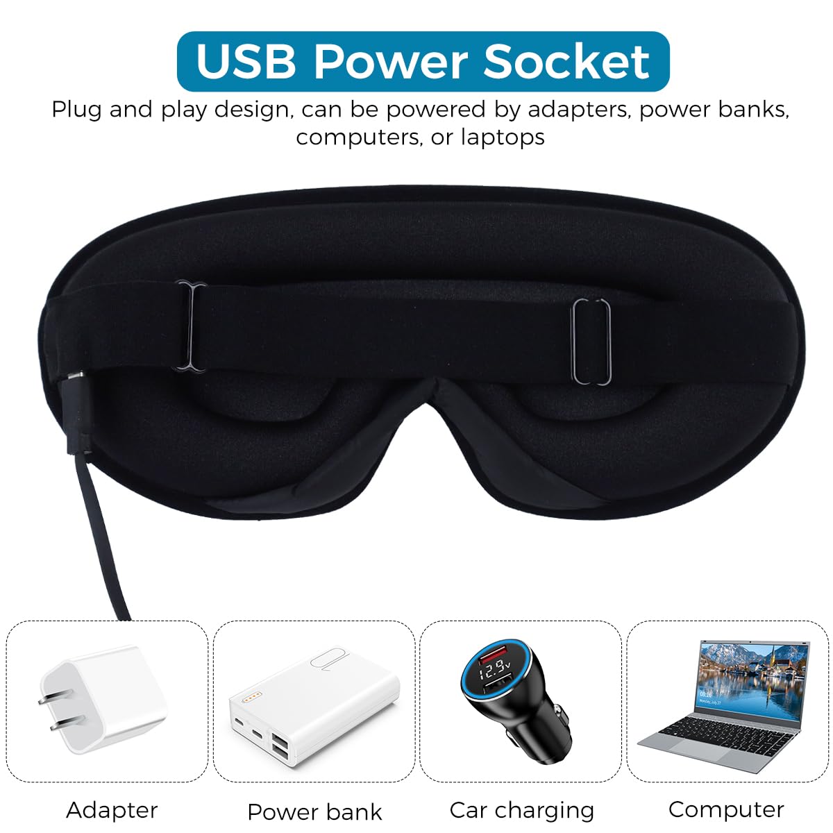 HASTHIP USB Wired Eye Mask for Relaxing Eye Spa with 3D Contour Design & 3 Heat Levels