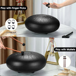 Steel Tongue Drum 8 Note, 6 inch Percussion Instrument Handpan Drum with Bag, Music Book and Mallets for Kids and Adults Meditation Musical Education Concert Mind Healing Yoga (Black)
